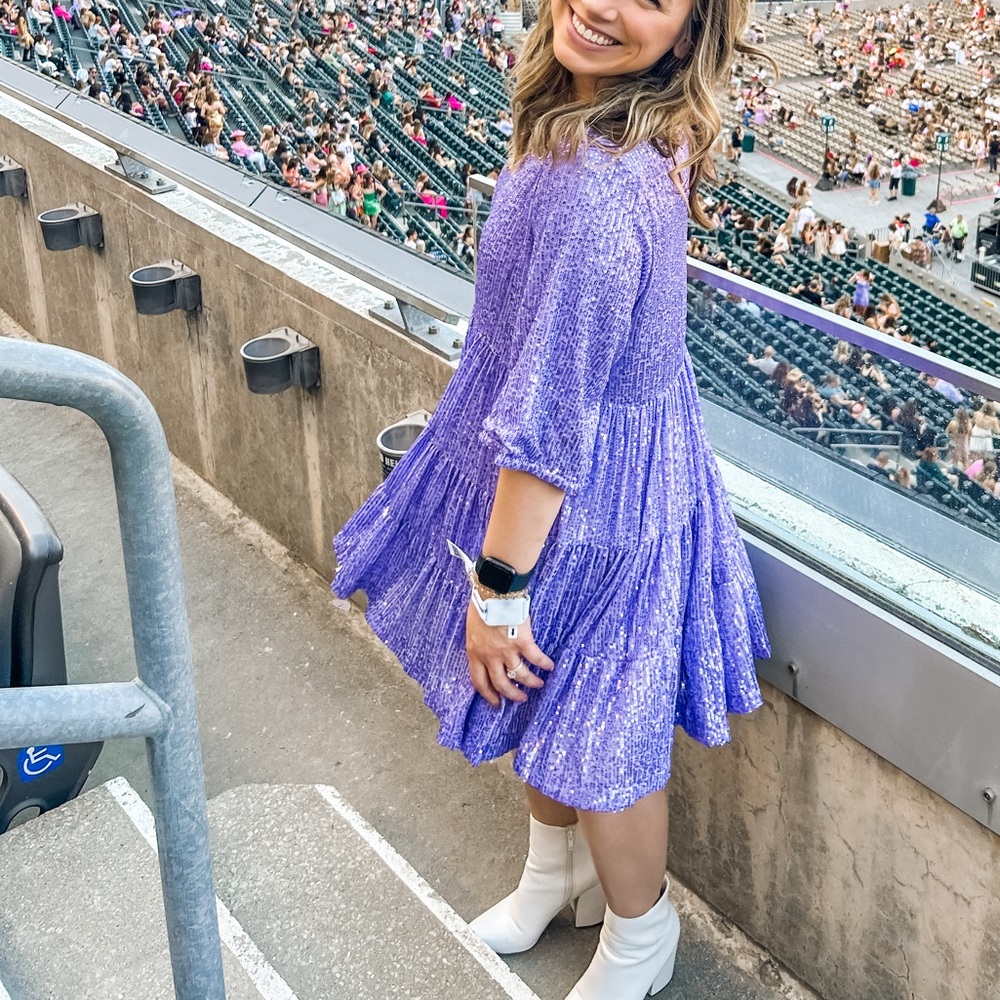 Purple sequin shirt dress